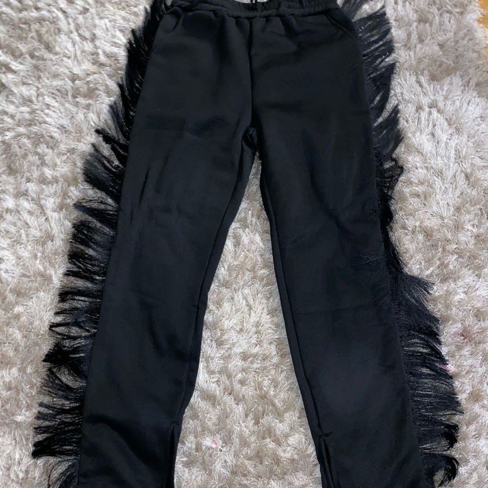 Black Fringe Sweatpants -Sz M/L